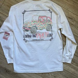 Southern Girl Prep White Long Sleeve Jeep Graphic Tee Medium NWT